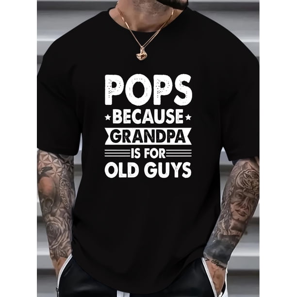 Stylish Men's Casual T-Shirt with "POPS" Graphic Print , Crew Neck