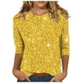 thumbnail image 2 of YMNXA Women'S Casual T Shirts 3/4 Sleeve Round Neck Sequins Comfortable Fashionable Top For Daily Wear Yellow M, 2 of 5