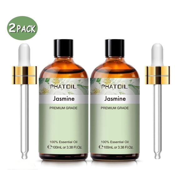 PHATOIL 2PCS Jasmine Essential Oils,100% Natural Jasmine Oil for Skin, Hair,Body,Diffuser,Perfume,Toenails,Aromatherapy and Soap Making Scent,3.38 fl oz