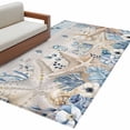 thumbnail image 2 of Coastal Marine Life Washable Area Rugs 4'x6', Beige Starfish Blue Leaves Wood Grain Low Pile Throw Living Room Rug Non-Slip Sturdy Edge Binding Carpet for Indoor Entryway Bedside Kitchen, 2 of 9