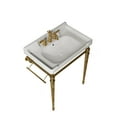 thumbnail image 3 of 28-Inch Wall-Mounted White Ceramic Bathroom Console Sink with 3 Pre-Drilled Faucet Holes, Freestanding Stainless Steel Legs & Towel Bar, Gold Finish, No Faucet, 3 of 5