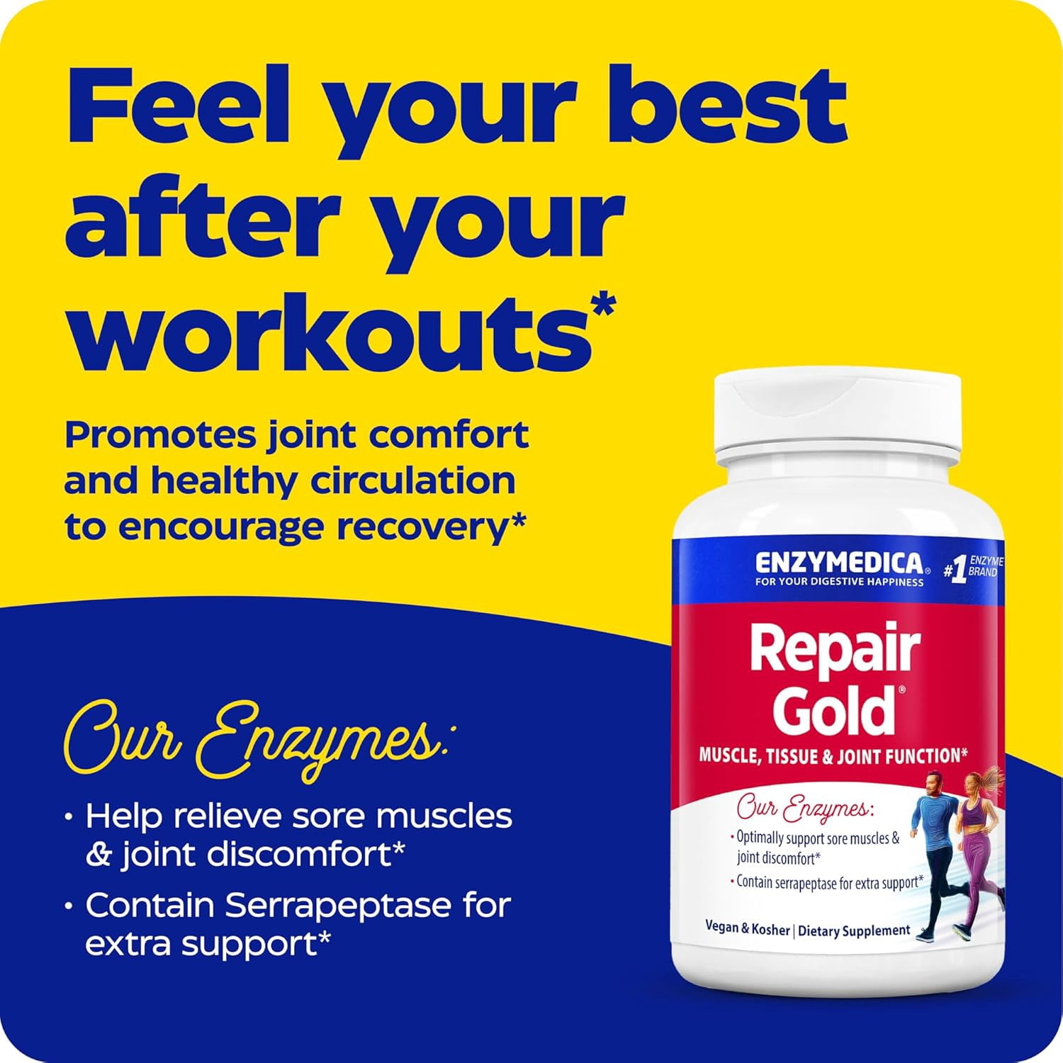 Enzymedica Repair Gold for Men & Women - Proteolytic Enzymes Supplement with Bromelain, 60 Capsules