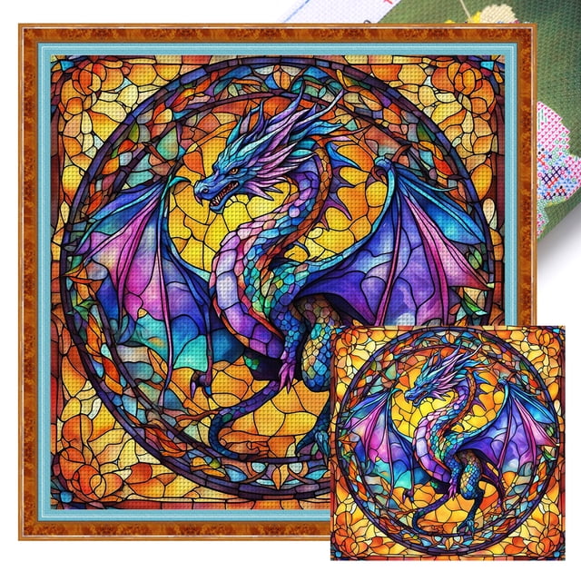 Punto Cruz Pterosaurio Bordado Algodón 14CT Vitral 40x40cm