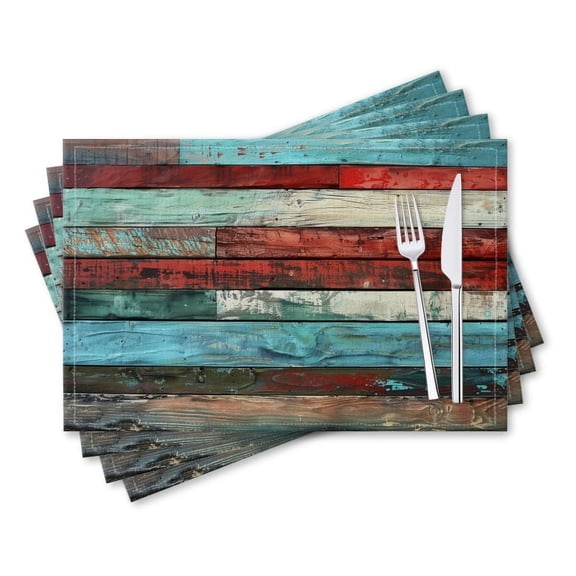 BaHomeck placemats Set of 4 rectangle Linen Cotton Placemats for Dining Table Washable Heat Resistant,18*12inch,Colorful Wooden Planks With Distressed And Weathered Look