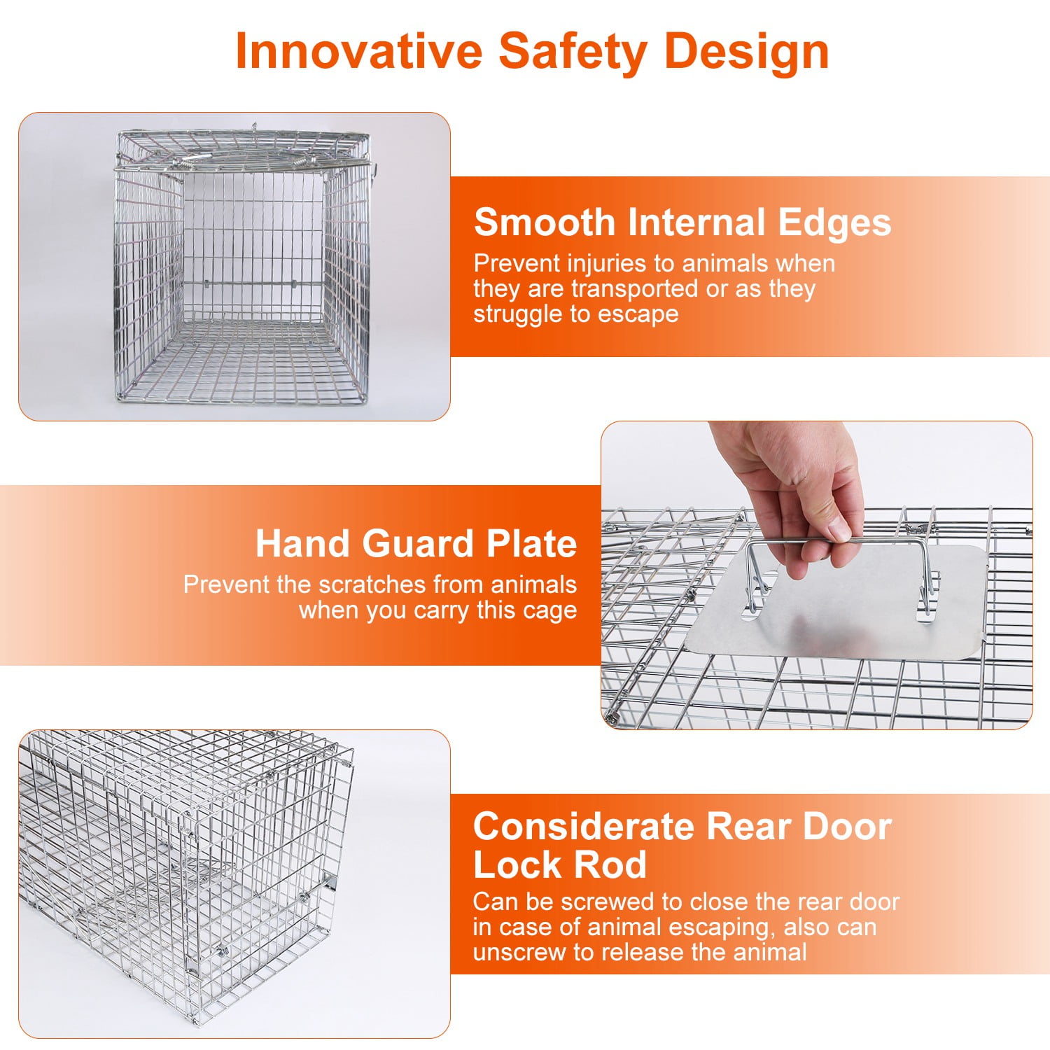 Humane Live Cat Cage 30inch Galvanized Wire Catch Release Collapsible Animal Rodent Cage for Raccoons Beavers Groundhogs Foxes Armadillos Under 16.5lbs