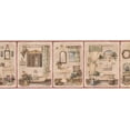 thumbnail image 2 of Salle de Bain Vintage dans des Carrés Rouges Bord de Papier Peint Beige Retro Design, Rouleau 15' x 9", 2 of 3