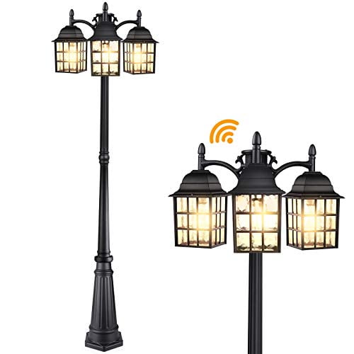 Dusk To Dawn Sensor Outdoor Lamp Post Lights Street Light With Triple Head Waterproof Pole Matte Black Fixtures Lantern Outside Lighting For Driveway Backyard Patio Garden Com Dusk To Dawn Sensor Outdoor Lamp Post, Pole Light Fixture