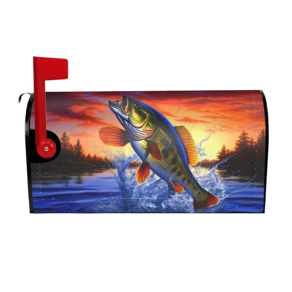PHELIKA Bass Fish Jumping 01 Magnetic Mailbox Covers Standard Size 21"H x 18"W