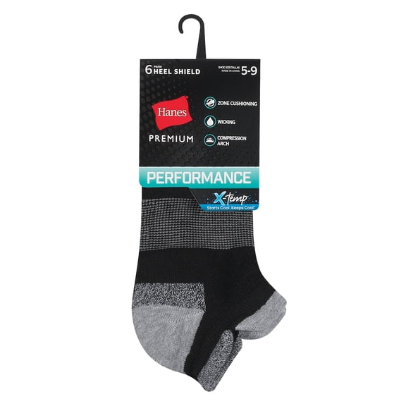 Hanes Women's Premium Performance Cushioned Heel Shield No Show Socks, 6-Pack