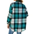 thumbnail image 5 of Xuanfei Women Lapel Collar Plaid Splicing Button Down Long Sleeve Side Pocket Shirt, 5 of 7