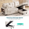 thumbnail image 4 of LINSY HOME 83" Modular Sectional Sofa with Pull Out Bed, Multi-functional Armrest & Storage Chaise, 3-Seat Pull Out Couch with Shelves, USB Ports & Cup Holders, Chenille Beige, 4 of 11