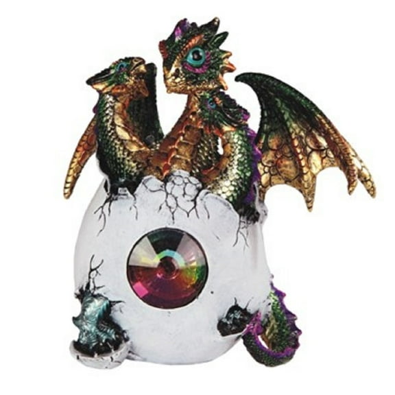 3 Headed Green Dragon in Egg Figurine 6 Inches High