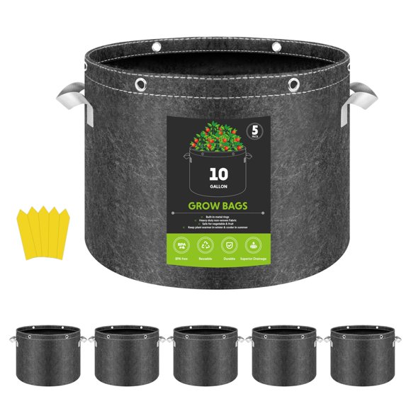 Bolsas para Cultivo de Plantas InfiniPower 10 Galones Paquete de 5 con Asas