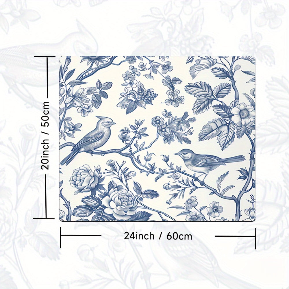 1pc, Dish Drying Pad, Blue Birds On Branches Pattern Washing Machine Cover Mat, Countertop Absorbent Pad, Washstand Drain Mat, Soft Faucet Absorbent Mat, Kitchen Accessories, Bathroom Accessories