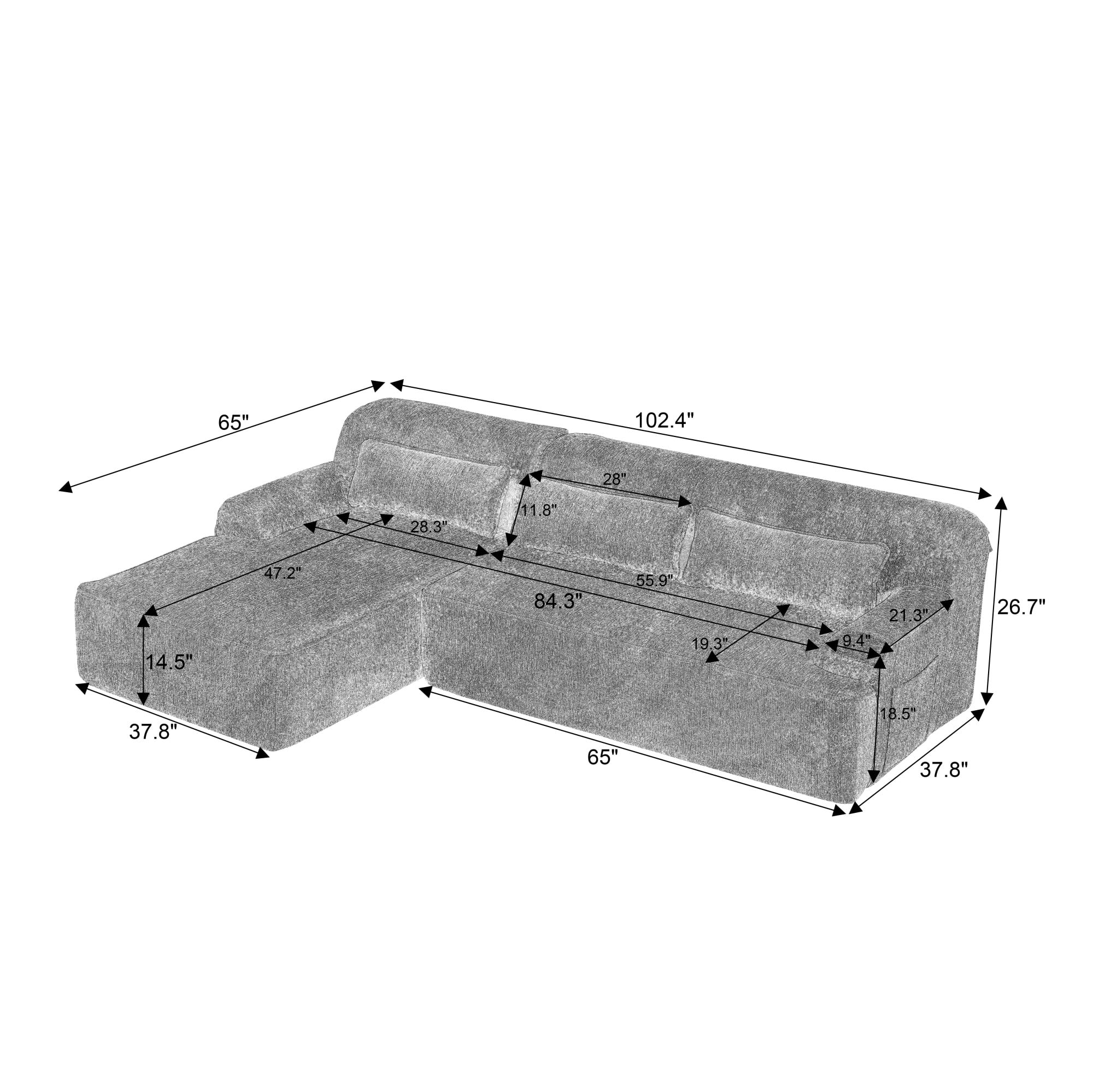 AENKYO Chenille L-Shaped Oversized Sectional Sofa, Minimalist Sleeper Couch for Living Room or Apartment, No Assembly Required (Green,Left-Facing Chaise)