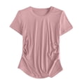 thumbnail image 2 of Limited Time Deal kttectoa Stretch Slim Fit Pleated Curved Hem T Shirt Going Out Tops for Women Solid Tunic Tops Short Sleeve Crewneck Blouse for Women Up to 60% Off Street Wear, 2 of 7