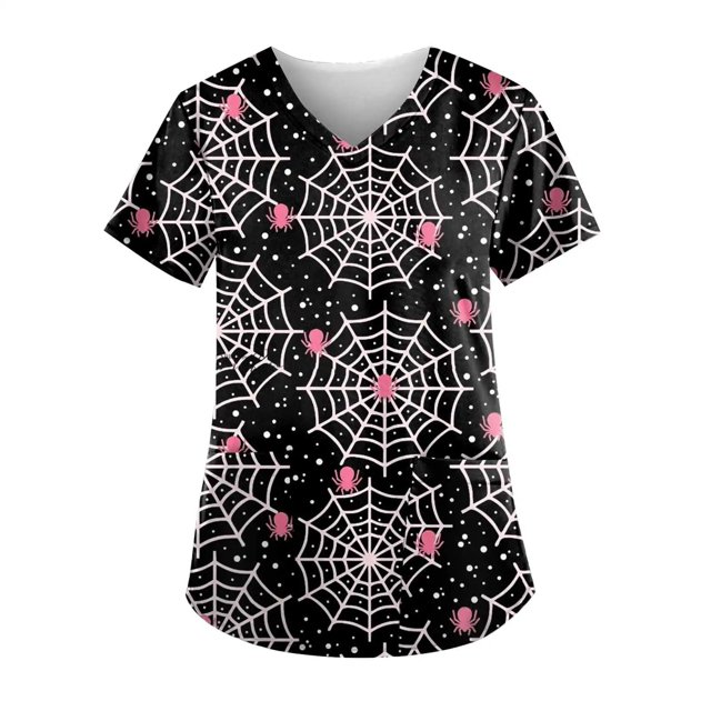 Puntoco, blusas con cuello en V y manga corta a la moda para mujer, blusa de bolsillo con estampado de uniforme de trabajo, tops Puntoco Puntoco-2210