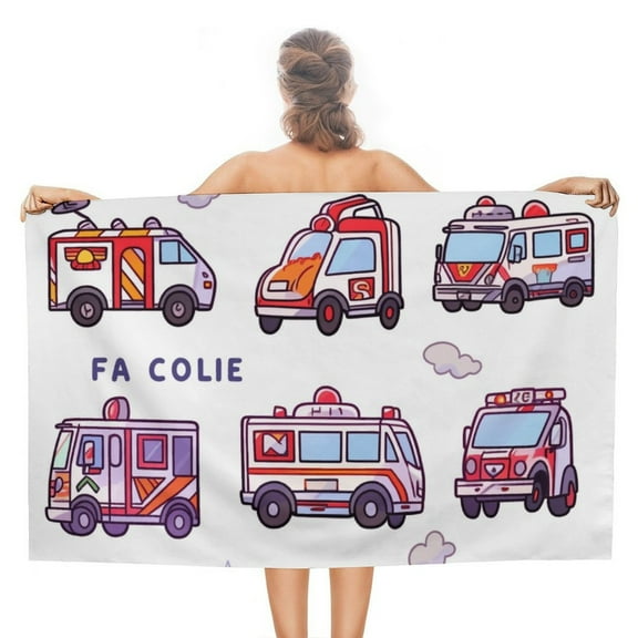 Fire Engine Car Truck Microfiber Lightweight Beach Towel Quick Dry Absorbent Thin Towels for Swimming Pool Camping Beach Easy for Vacation Essentials