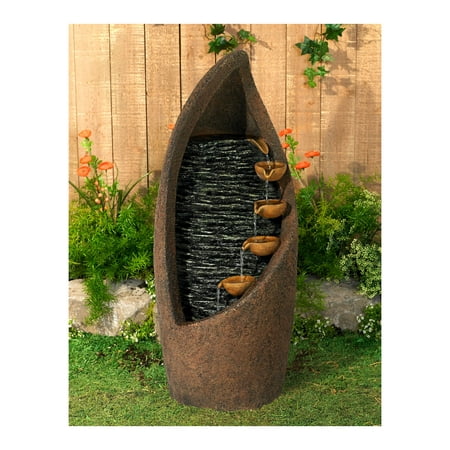 John Timberland Modern Rustic Outdoor Floor Water Fountain with Light LED 34 1/2 High Cascading for Yard Garden Patio Deck