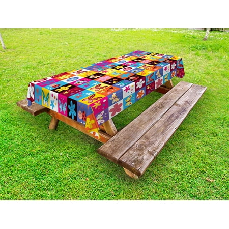 

Abstract Outdoor Tablecloth Butterflies Beetles Flowers Bees Bugs Hearth Spring Lovely Hippie Season Image Decorative Washable Fabric Picnic Tablecloth 58 X 104 Inches Multicolor by Ambesonne