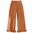 thumbnail image 4 of KHONTS Women's Wide Leg Pants High Waist Ruffle Hem Casual Loose Cropped Trousers Solid Color Lightweight Pants for Daily Wear Orange XL, 4 of 4