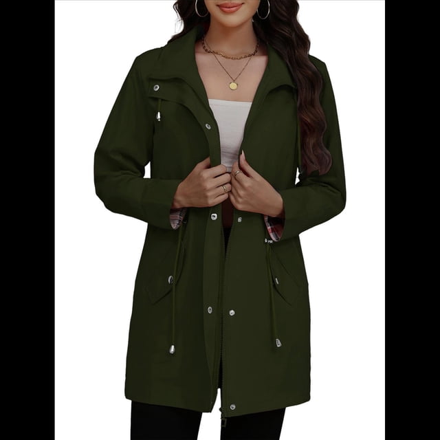 Abrigo Impermeable con Capucha para Mujer, Ligero y Plegable, Cortavientos Verde M