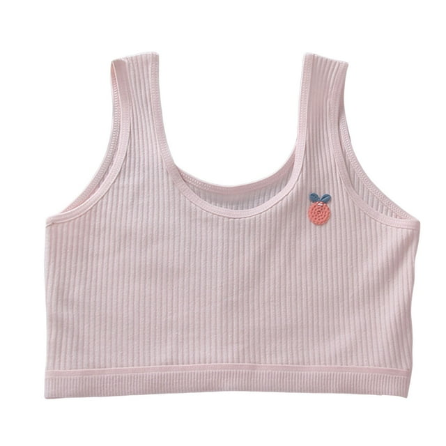 WEIYLL Bras for Girls Crop Lightweight Ribbed Wide Shoulder Strap Light Pink Baby Underwear Size M