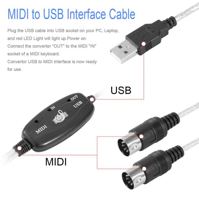 Câble Adaptateur Interface MIDI vers USB Easy-life pour Convertisseur PC vers Clavier Musical