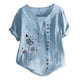 thumbnail image 1 of Gibobby Blusa de Trabajo de Manga Corta Nueva camiseta algodón informal con estampado Retro literario y artístico elegante para mujer(Azul,CH), 1 of 4