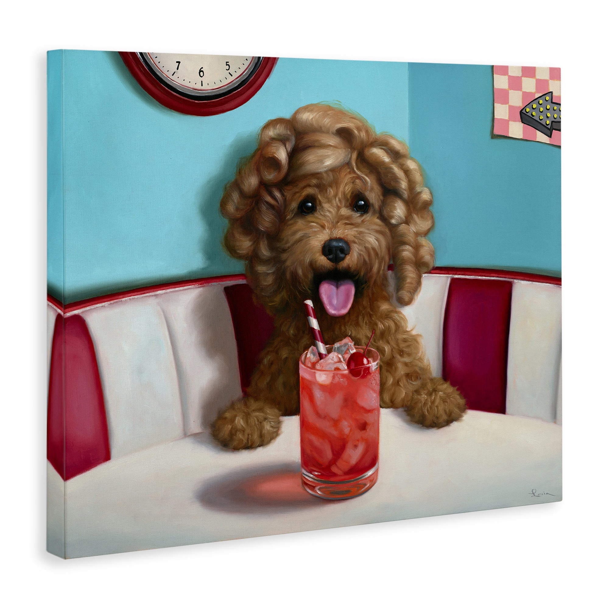 Stupell Industries Dog at Diner with Drink Food & Beverage Painting Wrapped Canvas Art Print Wall Art, 30 x 24