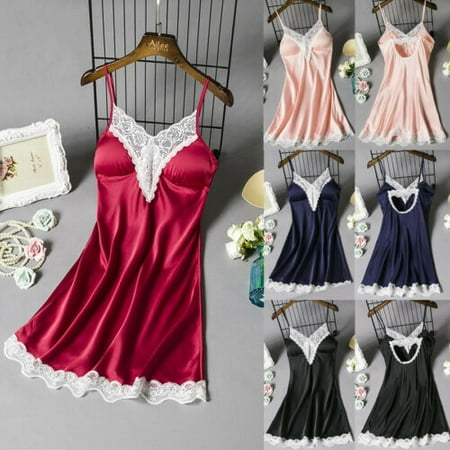 

Pudcoco New Women s Satin Silk Sleepwear Pajamas Nightdress Lingerie Night Dress Skirt