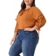 thumbnail image 4 of Blusa campesina de primavera y otoño de 3/4 de manga con cuello atado y hueco para el Día de San Valentín de Agnes Orinda en tallas grandes para mujer 3X Naranja, 4 of 6