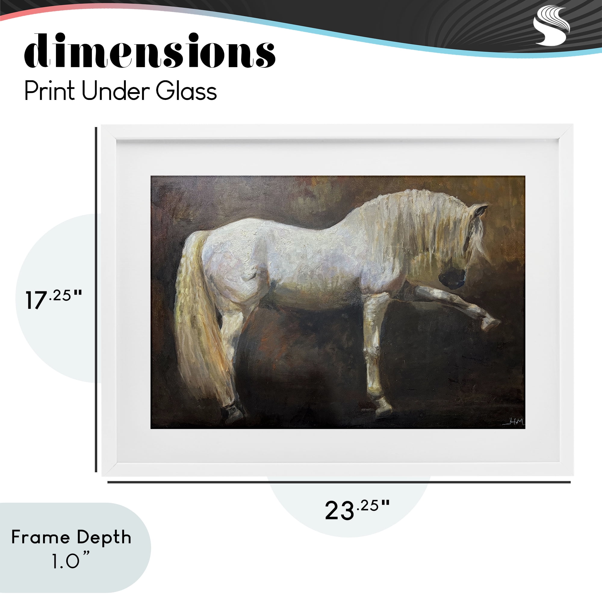 Stupell Industries Elegant White Stallion in Motion White Framed Print Under Glass, design by Hilary McCarthy