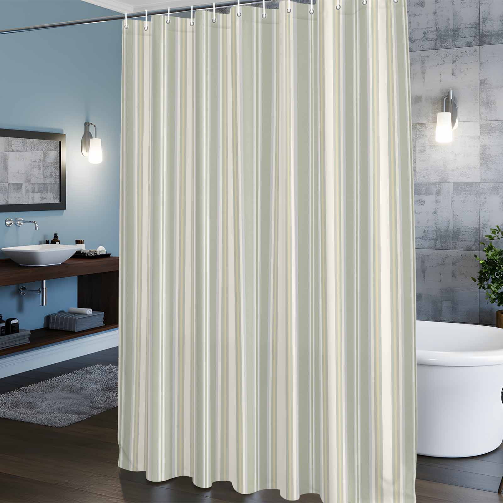 Green Stripe Shower Curtain, Vintage Abstract Art Farmhouse Green Vertical Stripe Waterproof Shower Curtain Set with 12 Hooks Lightweight Bath Curtains Fabric Bathroom Decor 72x72 Inches