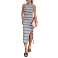 thumbnail image 1 of Vestido PRETTYGARDEN para mujer sin mangas midi a rayas XL gris, 1 of 5