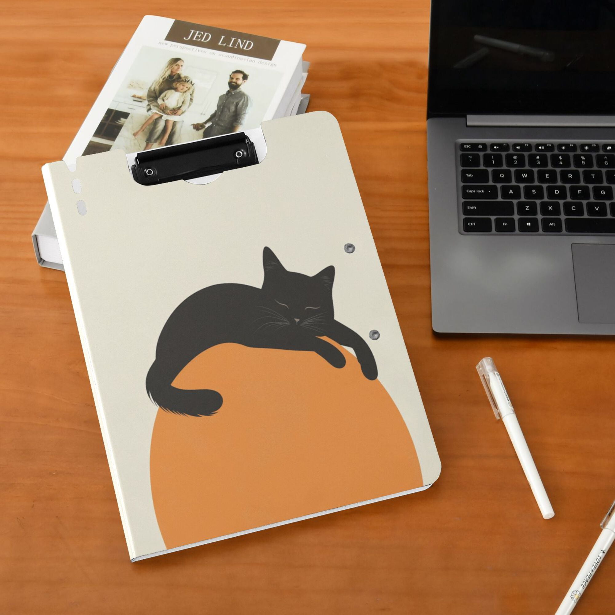 FORMRS A4 Clipboard Folder with Pen Holder Horizontal Foldable School Office Binder, Sleeping Black Cat