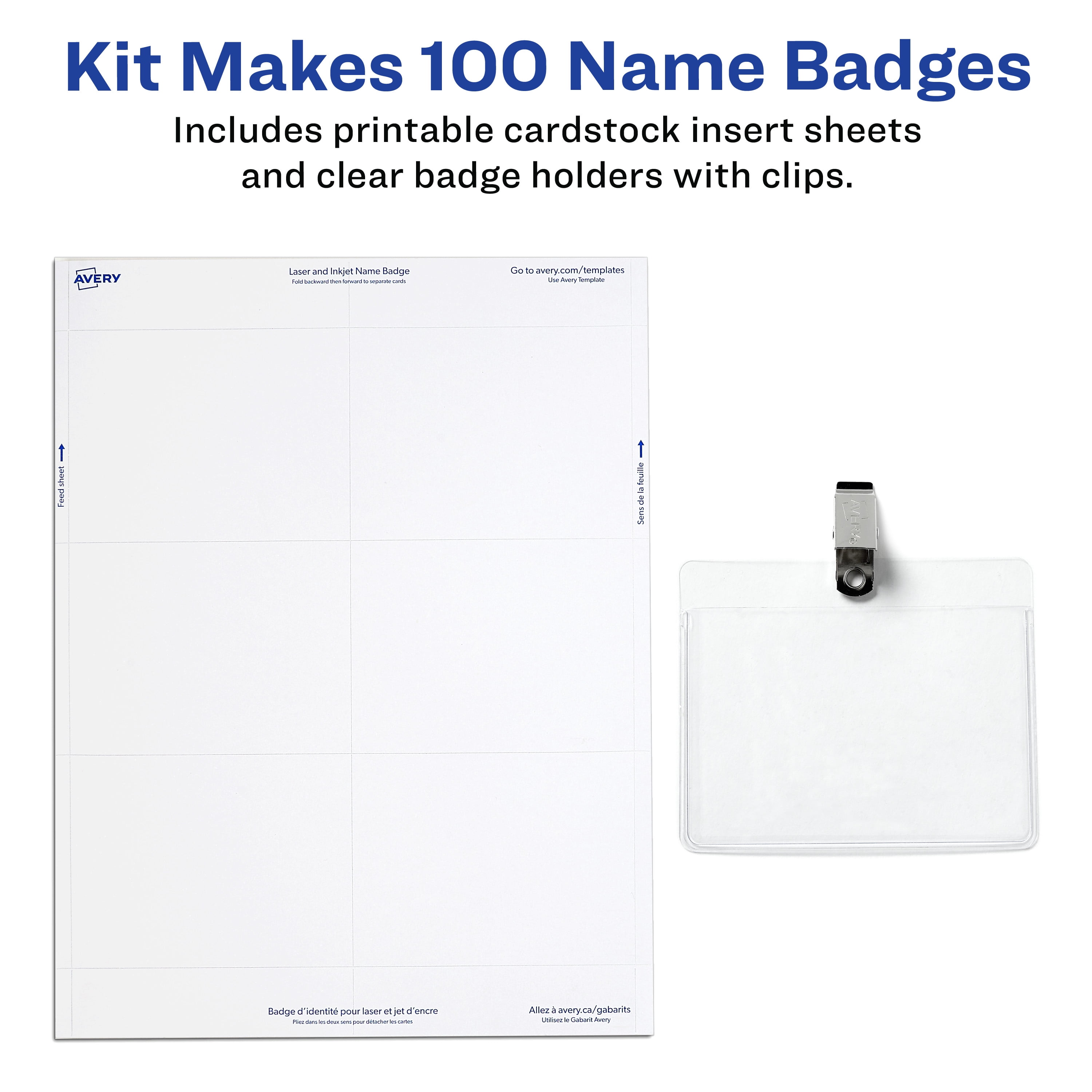 Avery Name Badges with Clips, 3" x 4", 100 Badges (74541)