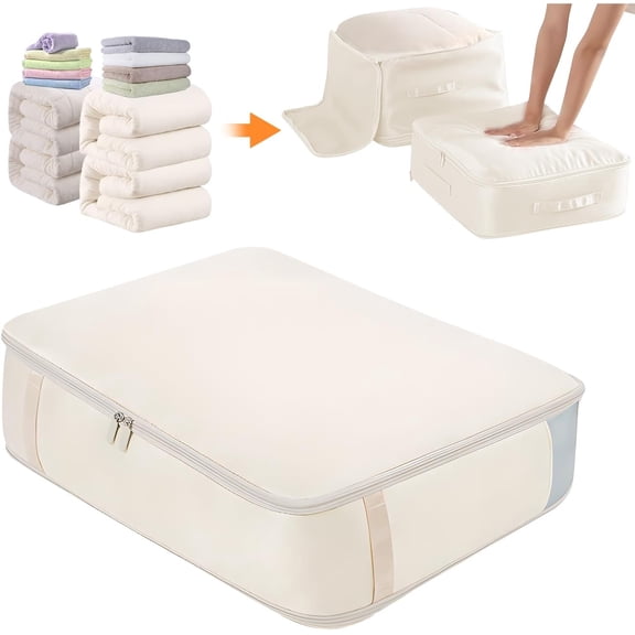 Ultra Space Saving Self Compression Organizer, 2026 New Space Saving Self Compression Organizer Space Bags, Heavy Duty Moving Bags for Comforters, Clothes, Blankets (White, Large)