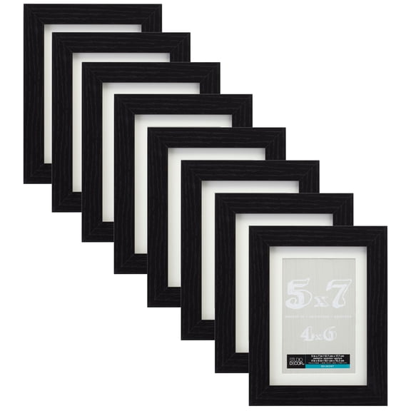Studio Decor 5" x 7" Black Belmont Picture Frame with 4" x 6" Mat - Pre-attached Hanging Hardware, Horizontal or Vertical Display - MDF, Bulk 8 Pack