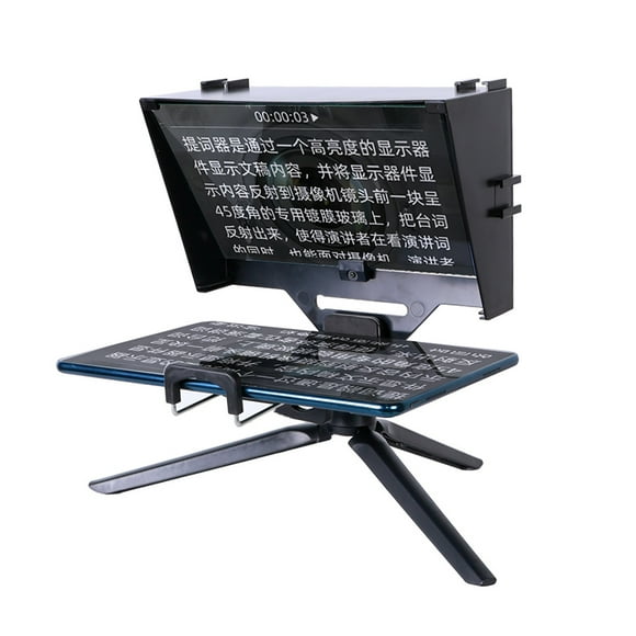 Mini Teleprompter for Tablet Smartphone Camera with Remote Control/Lens Adapter Rings/Tripod