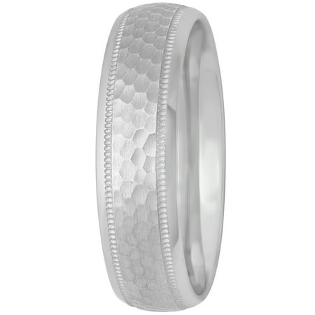 Men's Sterling Silver 6MM Hammered Finish Wedding Band - Mens Ring