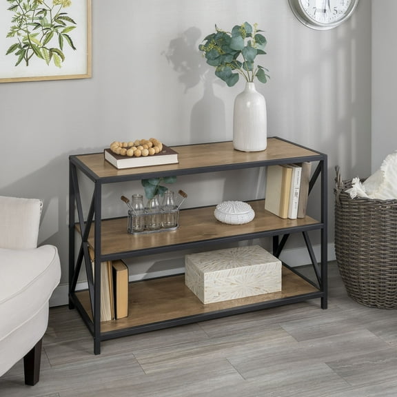 Walker Edison 40" Industrial Frisco X-frame Bookcase, Barnwood / Black