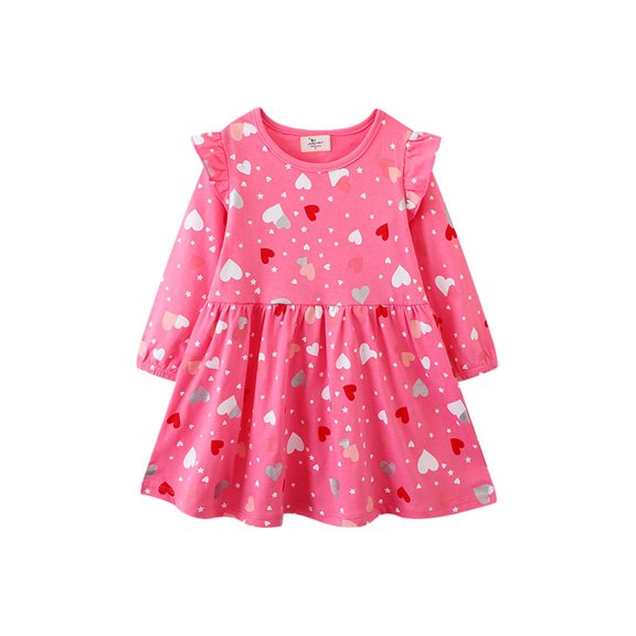 Godderr Kids Girls Love Dress for Baby Toddler Dress for 2-7Y Fashion Casual Cartoon Crewneck Long Sleeve Autumn Winter Cotton Princess Dress