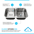 thumbnail image 5 of KBFmore Classic 32 Inch 16 Gauge Undermount 50/50 Double Equal Bowl Stainless Steel Kitchen Sink with Strainer and Grid, 5 of 11