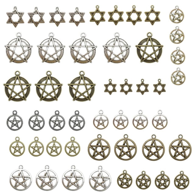 Mezcla De 48 Accesorios De Joyería Diy, Accesorios De Joyería De Estrella De Cinco Puntas, Colgante De Pulsera De Collar De Poder De Estrella De Cinco Puntas De Tarot De Aleación Retro sonducket HA018817-00
