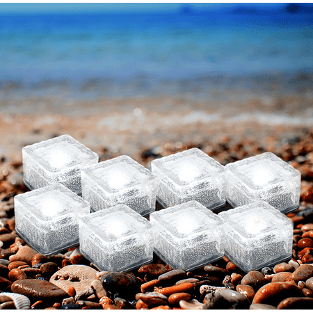 - TECBOX Solar Led Outdoor Path Lights Creative Ice Cube Lights Color Changing Waterproof LED Frosted Glass Brick Rock Lamp In-ground Buried Lights for Outdoor Bar Path Pond Home (8PCS WHITE)