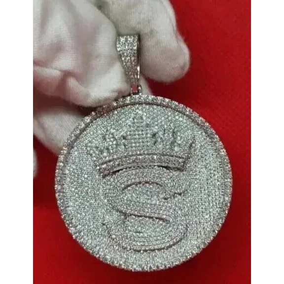 3.00 Ct Round Cut Natural Moissanite Pendant Custom 14K White Gold Plated