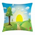 thumbnail image 1 of Country Throw Pillow Cushion Cover, Landscape of Hills Covered with Green Grass and Colorful Flowers with Sunrise View, Decorative Square Accent Pillow Case, 18 X 18 Inches, Multicolor, by Ambesonne, 1 of 2
