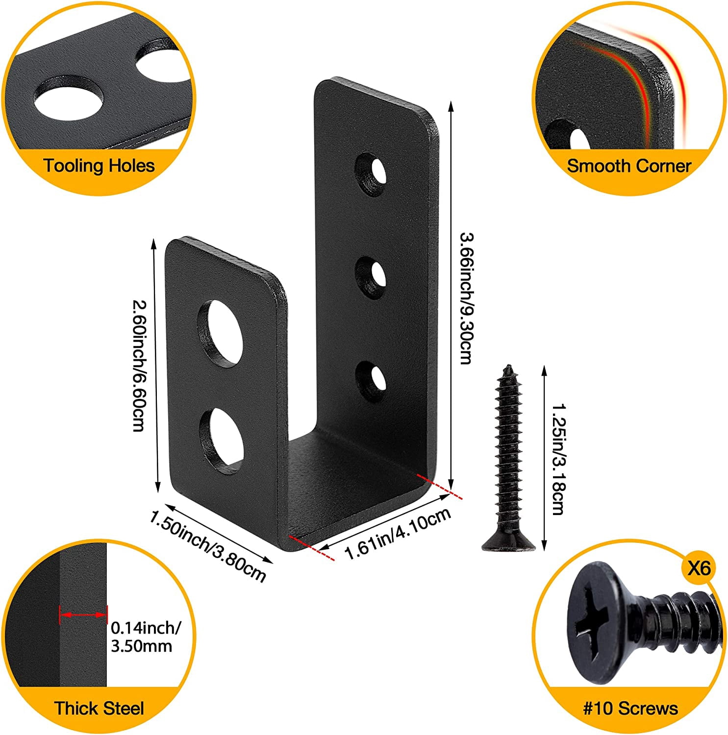 2x4 (1.5x3.5 inch) Door Barricade Brackets (2 pcs) | Drop Open Bar Holder Steel U Bracket for 2 by 4 Lumber as Security Door Reinforcement, Door Jammer, Tool Hanger for Home, Barn, Shed, Garage, Gate