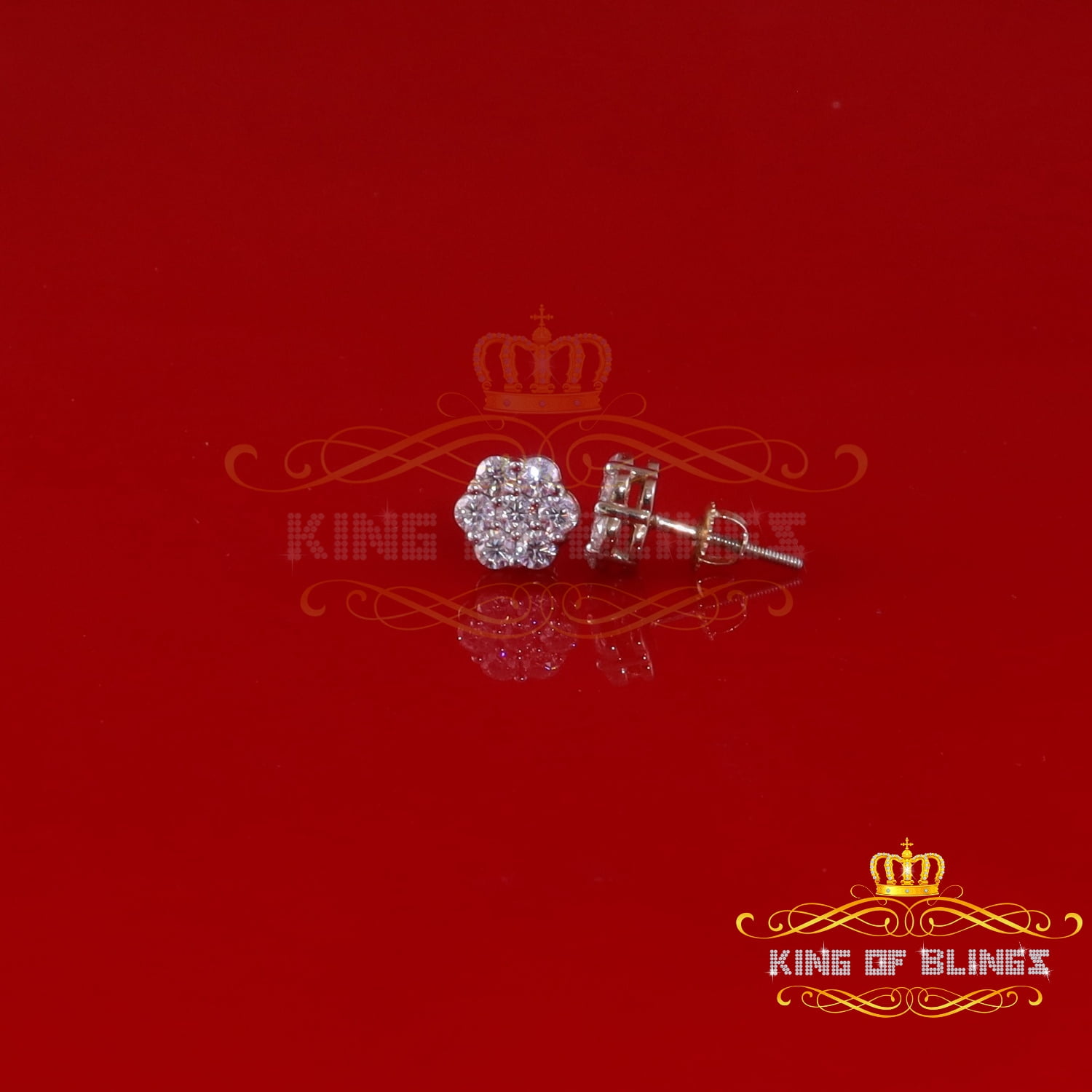 King of Bling's Men's/Womens 925 Silver Yellow 1.00ct VVS 'D' Moissanite Floral Stud Earrings
